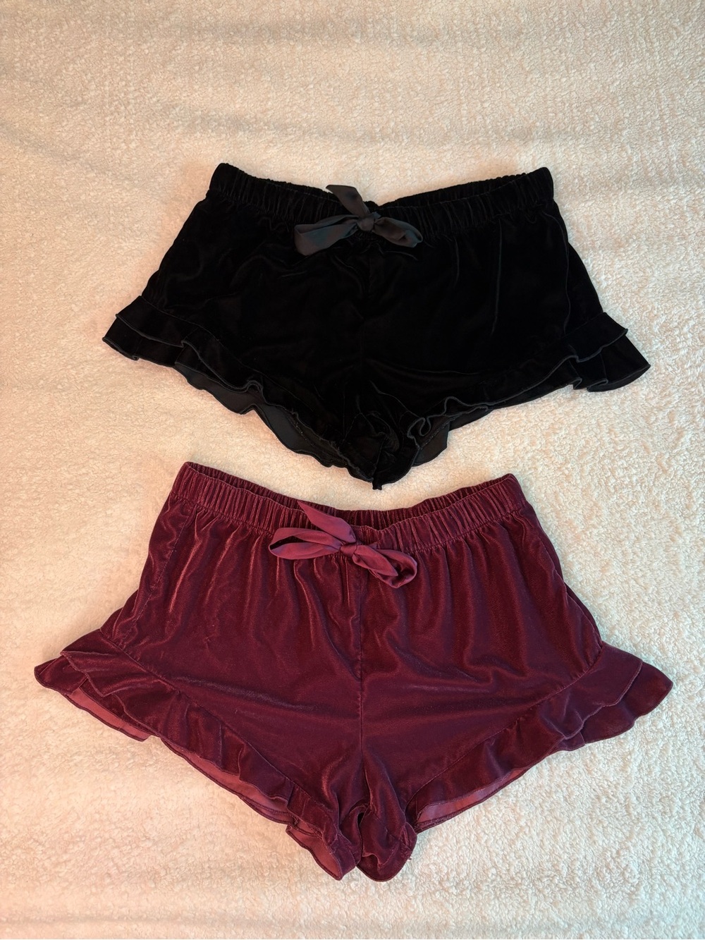Victorias Secret Velvet Ruffle Bow Shorts Set